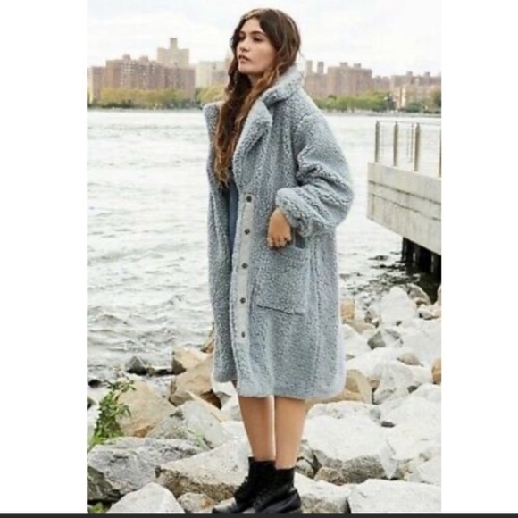 contrast hood plush teddy coat